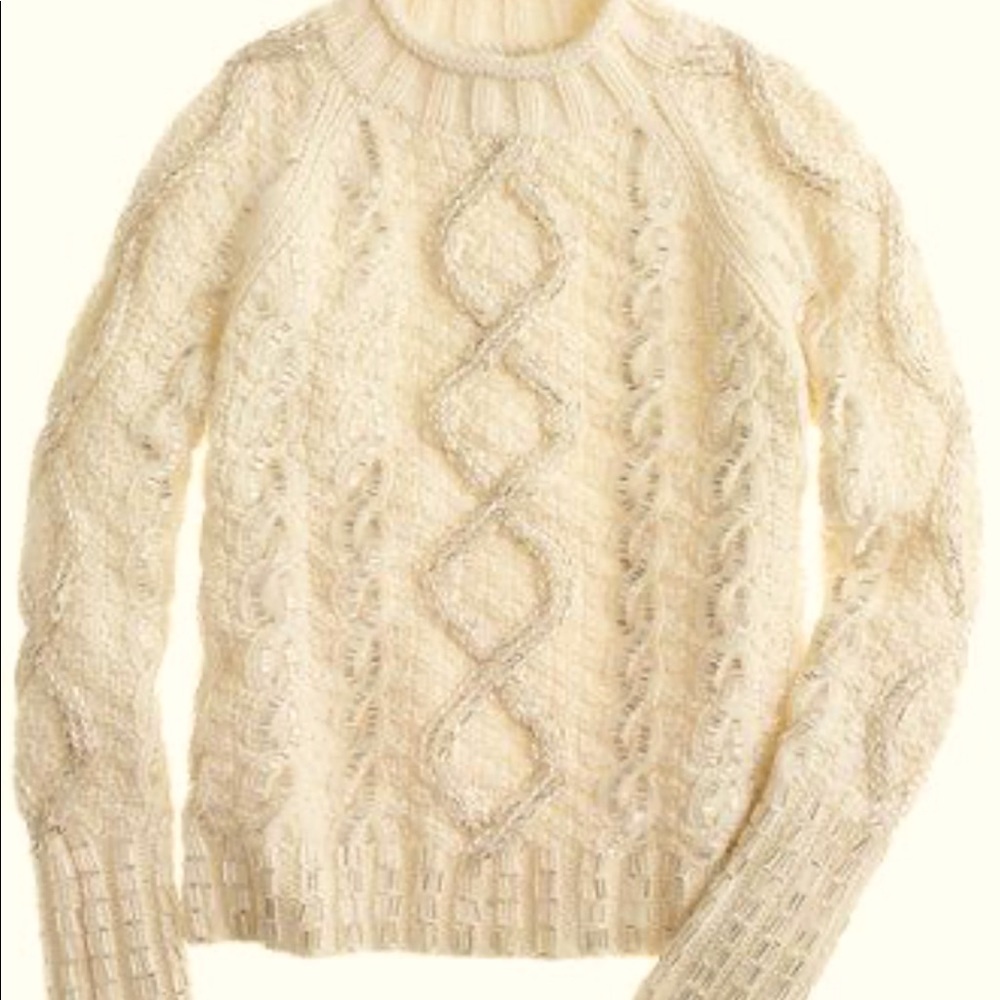 J. CREW COLLECTION white knitted wool sweater with silver beading accent